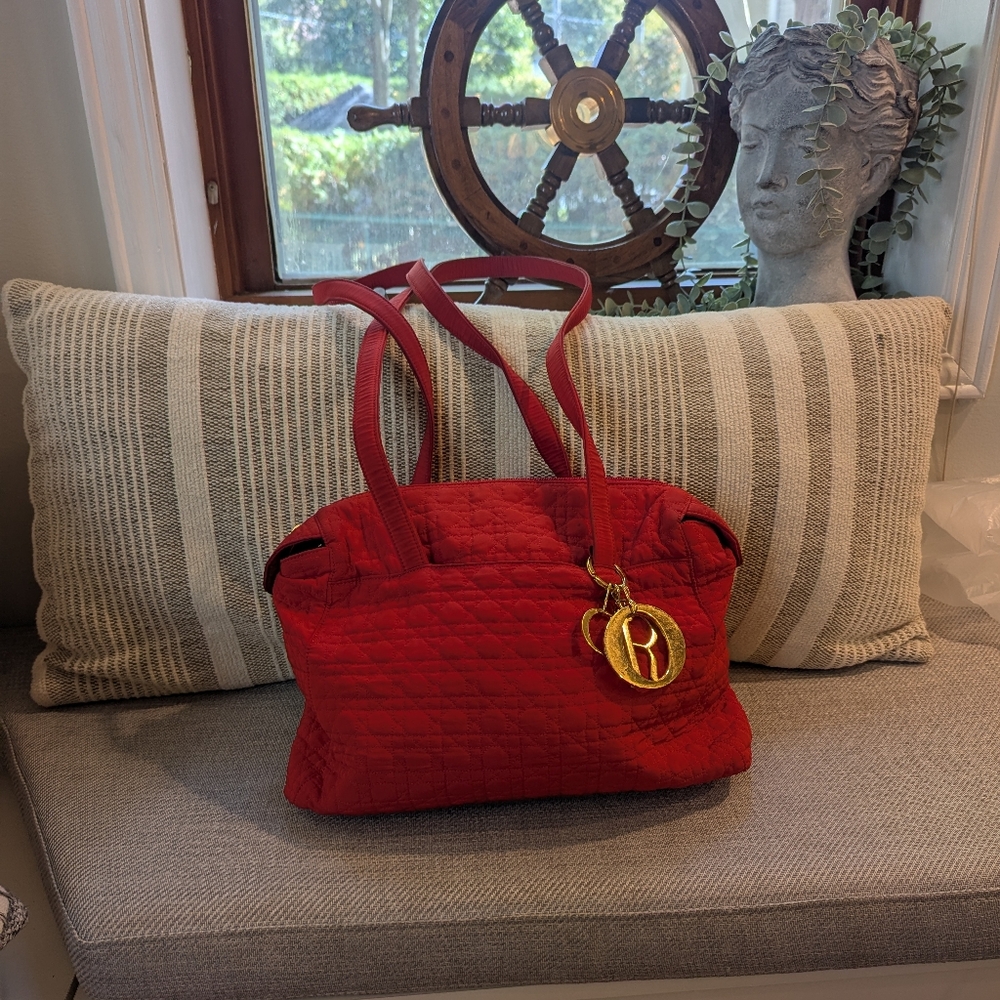 Dior Rare Lady Cannage Bag Vintage Nylon Red